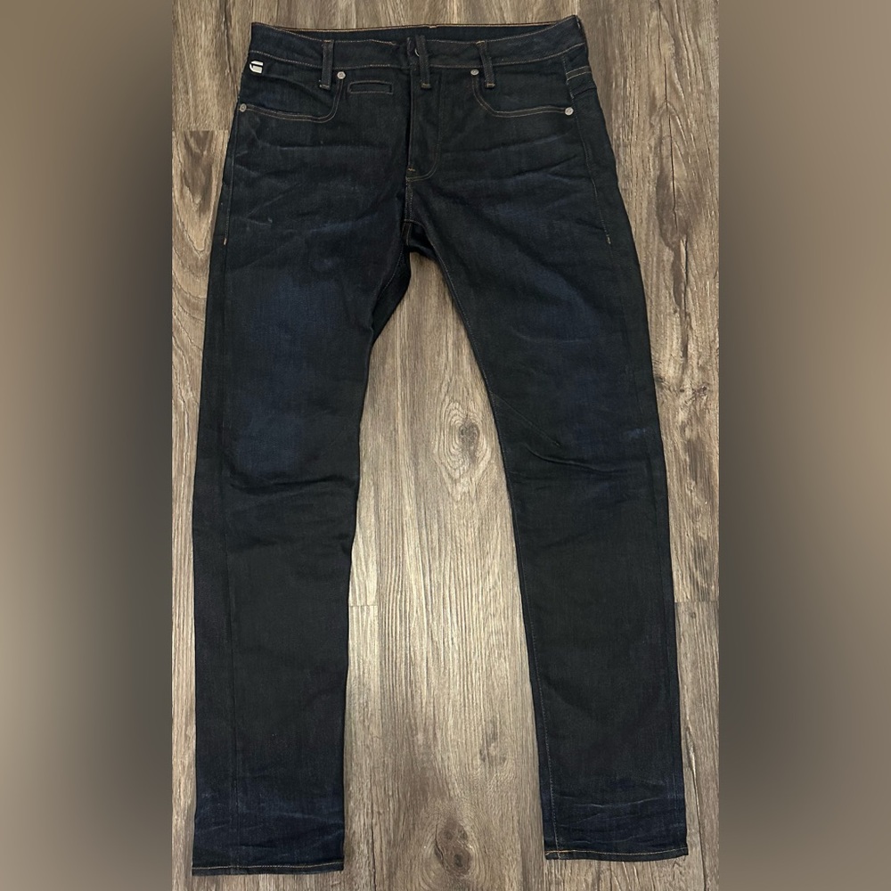 Men’s G-Star G Raw D-Staq 3D 5-Pocket Slim Dark Blue Stretch Jeans - 32 x 32